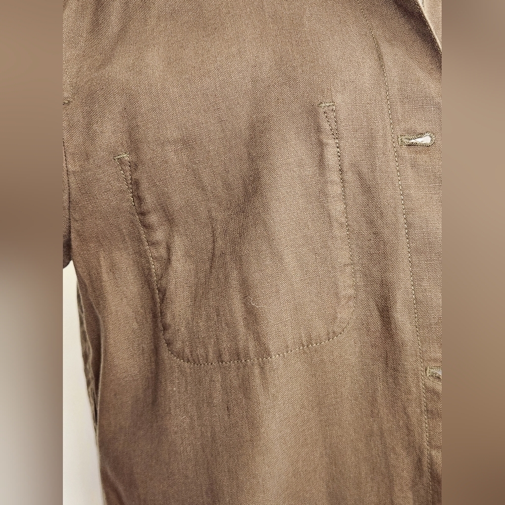 || MADEWELL || Linen Duster Army Green Pockets Button Down Jacket Sz S - Picture 6 of 12